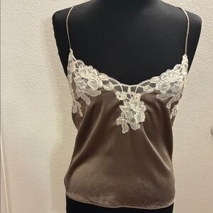 Malizia by La Perla silk blend Lace Trimmed Brown Cami Top size 2